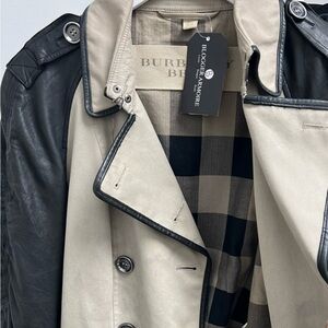 Burberry Brit Khaki Trench Coat with Leather Sleeves